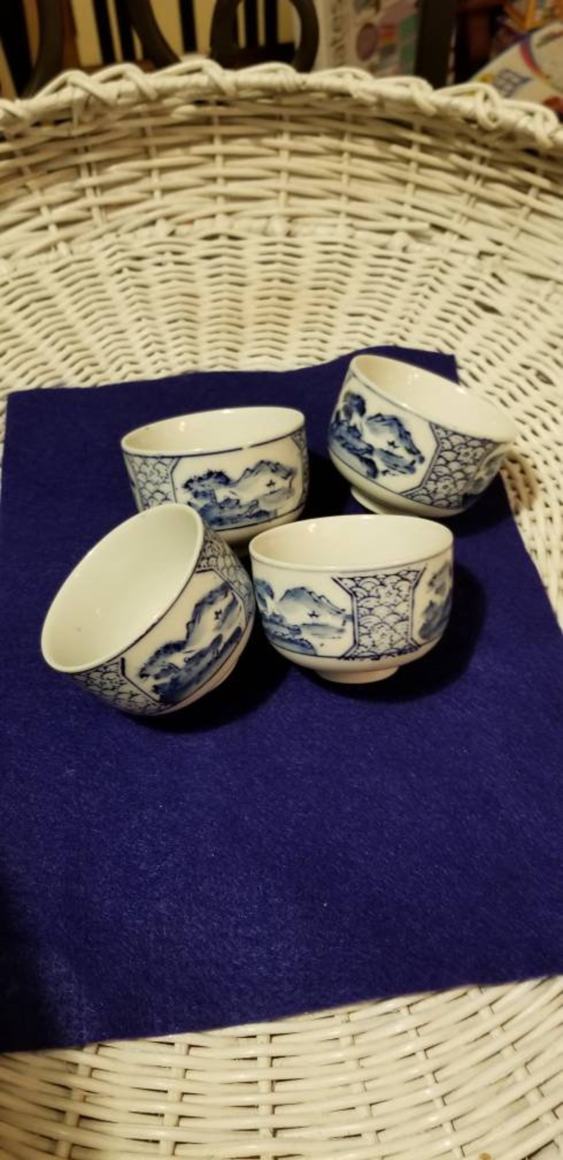 Vintage Blue on white Japan tea cups. Etsy