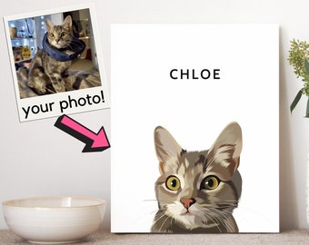 Custom Pet Portrait | Cat lover gift | Custom Cat Portrait | Personalized Cat Canvas |  Pet Portrait from photo | Pet Wall Art | Modern Art