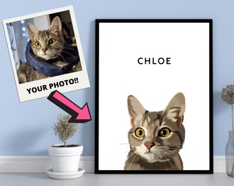 Custom Pet Portrait | Custom Cat Portrait from Photo | Custom Cat Portrait Digital | Framed Art Print | Cat Lover Gift | Modern Art