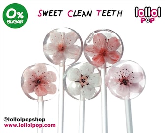 10ct Cherry Blossom Flower Lollipops: Sugar-Free Treats. SWEET CLEAN TEETH