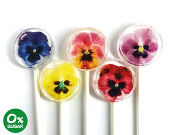 10ct. PANSY FLOWER Sugar Free Lollipop, Sweet Clean Teeth with Xylitol and Isomalt. Enjoy lollolpop!