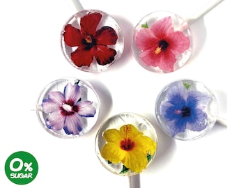 10ct Hibiscus Flower Lollipop: Sugar-Free Treat.