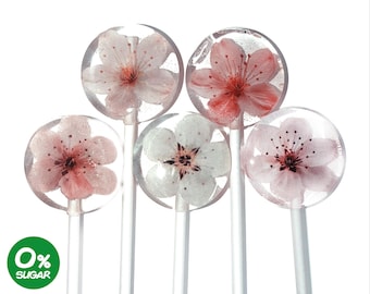 10ct Cherry Blossom Flower Lollipops: Sugar-Free Treats. SWEET CLEAN TEETH