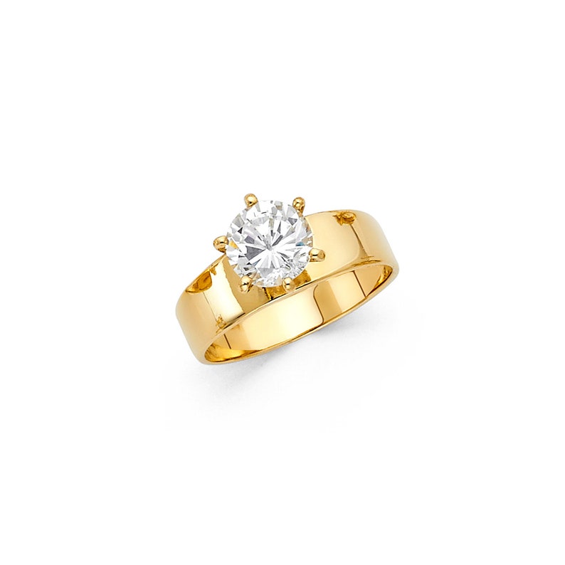 Thick Polished 6-Prong Round-Cut Solitaire Real 14K Yellow Gold Engagement Ring