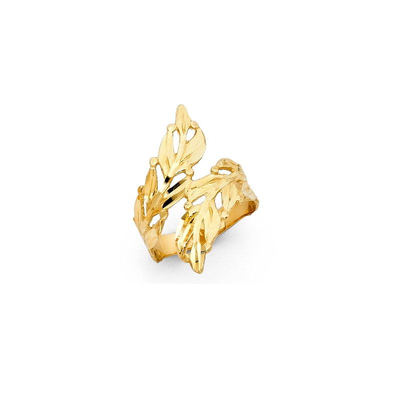 Ring Wrapped Around Leaf Design Real 14K Yellow Gold