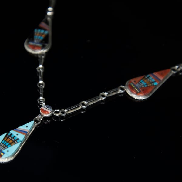 Navajo Multi -Stone Micro Inlay Sterling Silver Necklace – Ervin Tsosie