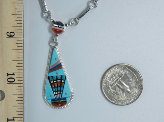 Navajo Multi -Stone Micro Inlay Sterling Silver N… - image 6