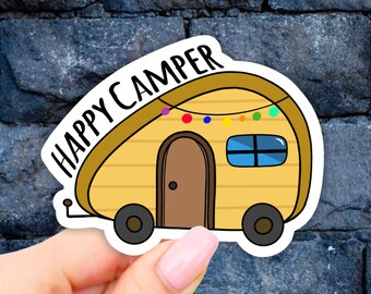 Happy Camper Sticker, Laptop stickers, Aesthetic Stickers, bumper sticker, Computer stickers, Waterproof Stickers, Explore Stickers