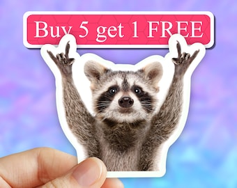 Raccoon rock sign meme stickers, trending stickers, Raccoon decal, funny stickers, trash panda sticker, laptop stickers, water bottle