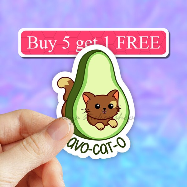 Avocado Cat Sticker, Laptop Stickers, Laptop Decal, Aesthetic Stickers, Water bottle Stickers, Computer Stickers, Waterproof Stickers, Vinyl