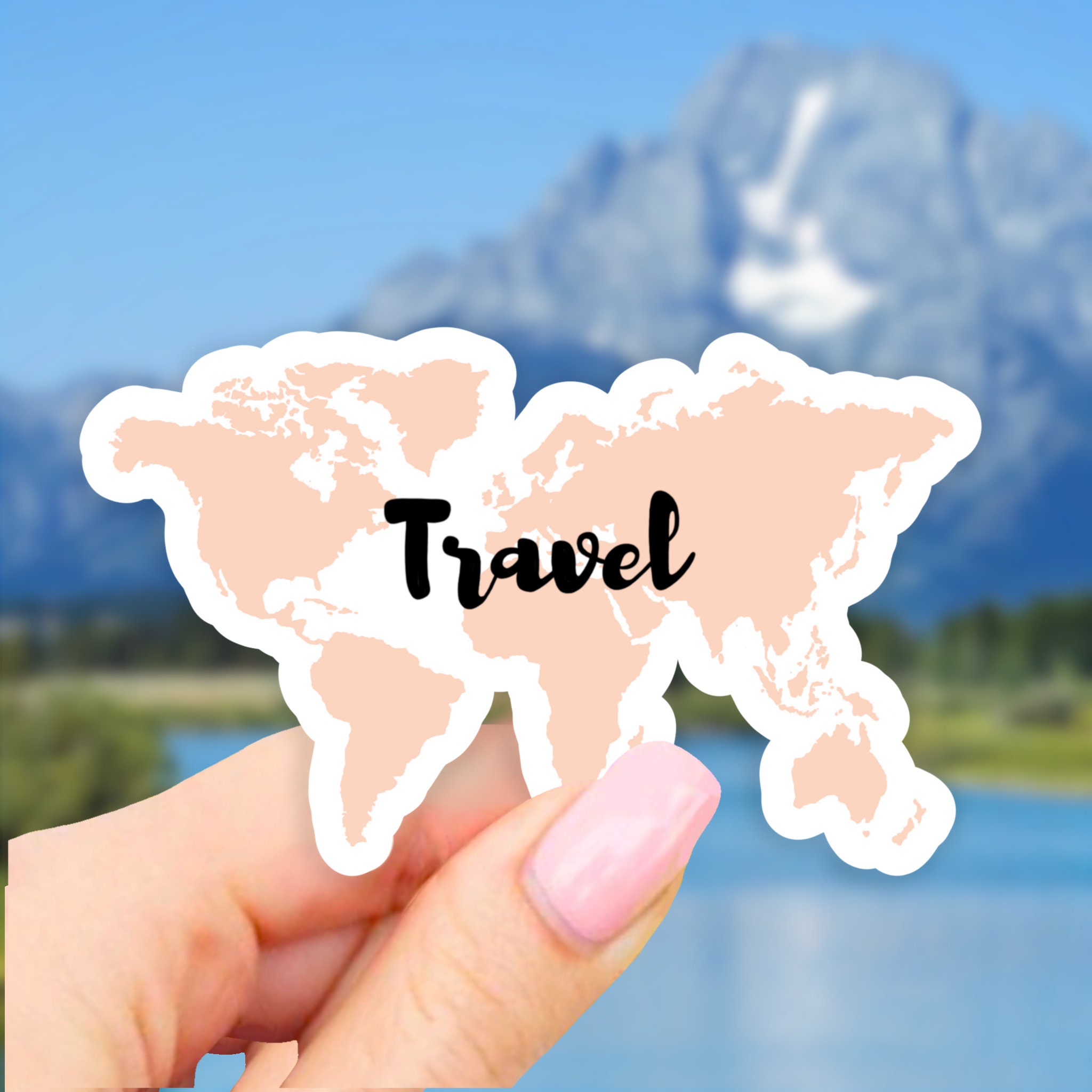 Pink World Map Sticker Hand Drawn Travel VSCO Stickers Etsy UK