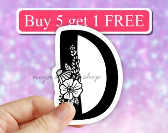 Floral Letter D Sticker, Vinyl Sticker, Best Friend Gift, Laptop Decals, Name Stickers, Monogram Stickers, Floral Sticker, Waterproof Decal