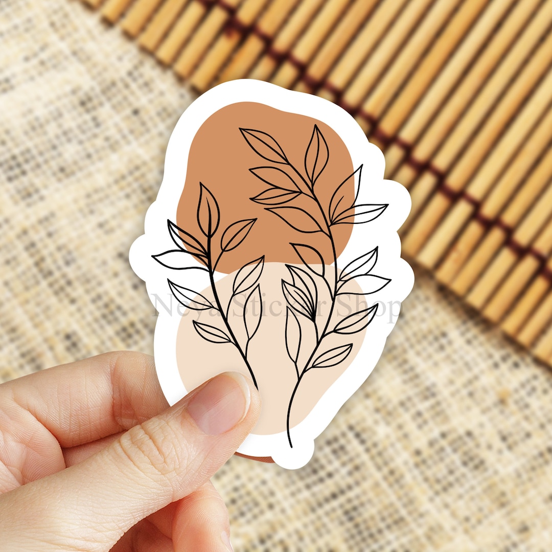 Boho Floral Leaf Sticker, Cute Stickers, Laptop Stickers, Waterbottle