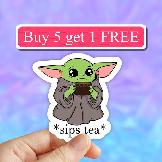 Cute Baby Yoda Sticker Baby Yoda Meme Stickers Yoda Sipping Etsy
