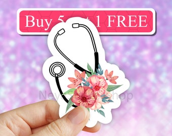 floral Stethoscope Sticker, Nurse Sticker, doctor decal, Nurse Stethoscope Sticker, Nurse Gift Sticker, Nursing Laptop Sticker, doctor gift