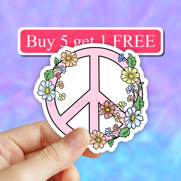 Floral Peace sign Sticker, peace sign sticker,  Inspirational stickers, Water bottle sticker, Laptop Stickers, Laptop decal, Vinyl stickers