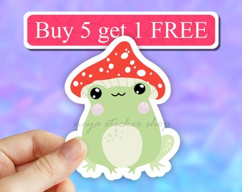 Cute Mushroom frog sticker, frog decal, Kawaii frog, vinyl stickers, laptop sticker, water bottle decal, tumbler decal, frog decal