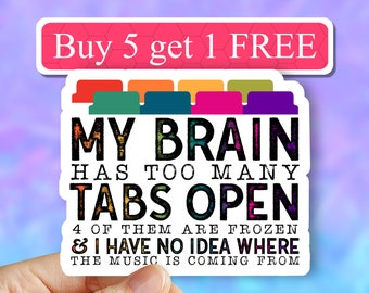 My brain has too many tabs open ADHD sticker, Mental health matters sticker, Brain stickers, funny sticker, laptop decals, tumbler decal