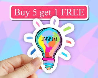 Inspire Bulb Sticker, Laptop stickers, Rainbow Aesthetic Stickers, Water bottle Stickers, Waterproof Stickers, Vinyl Stickers