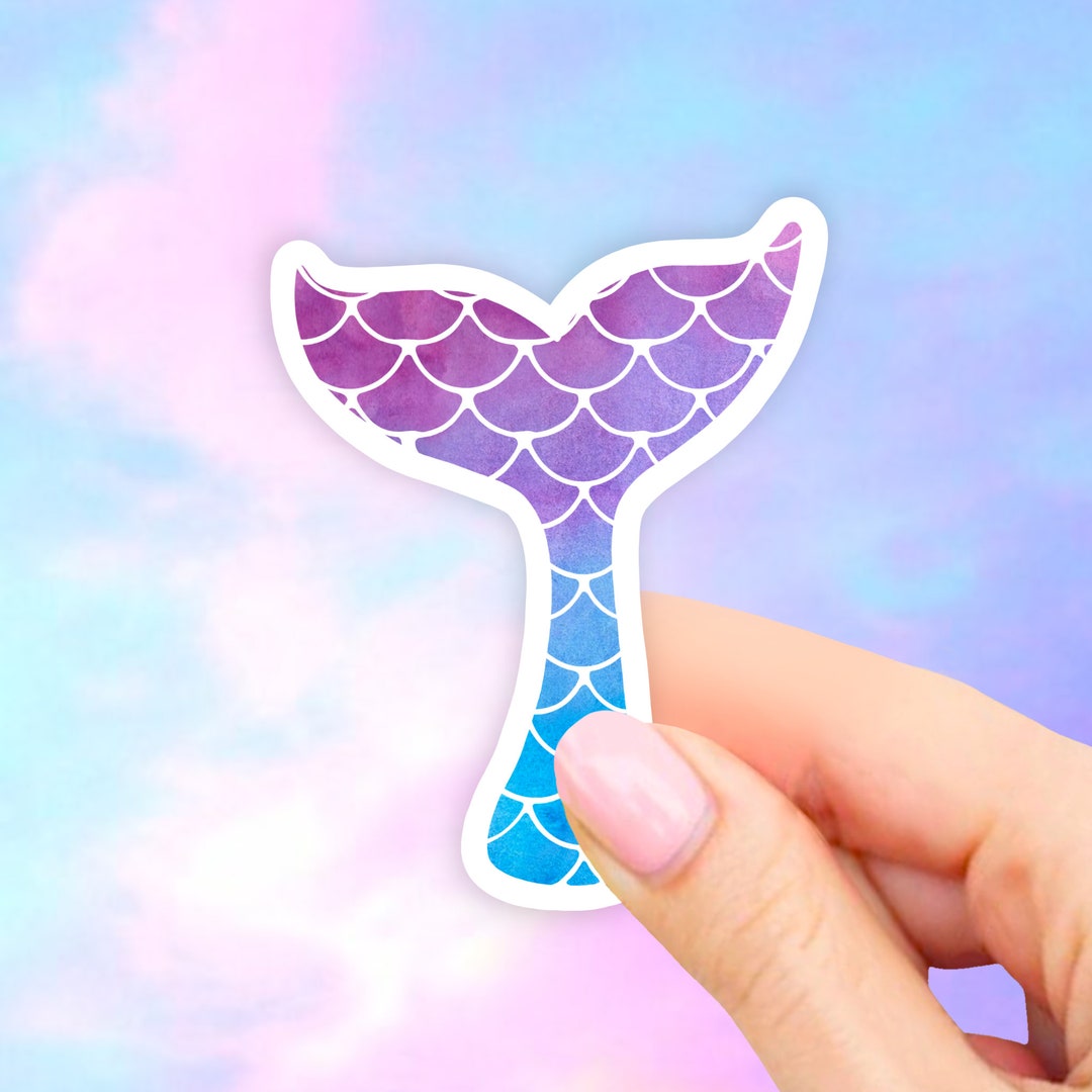 Watercolor Mermaid Tail Sticker, Mermaid Vinyl Stickers, Wave Ocean