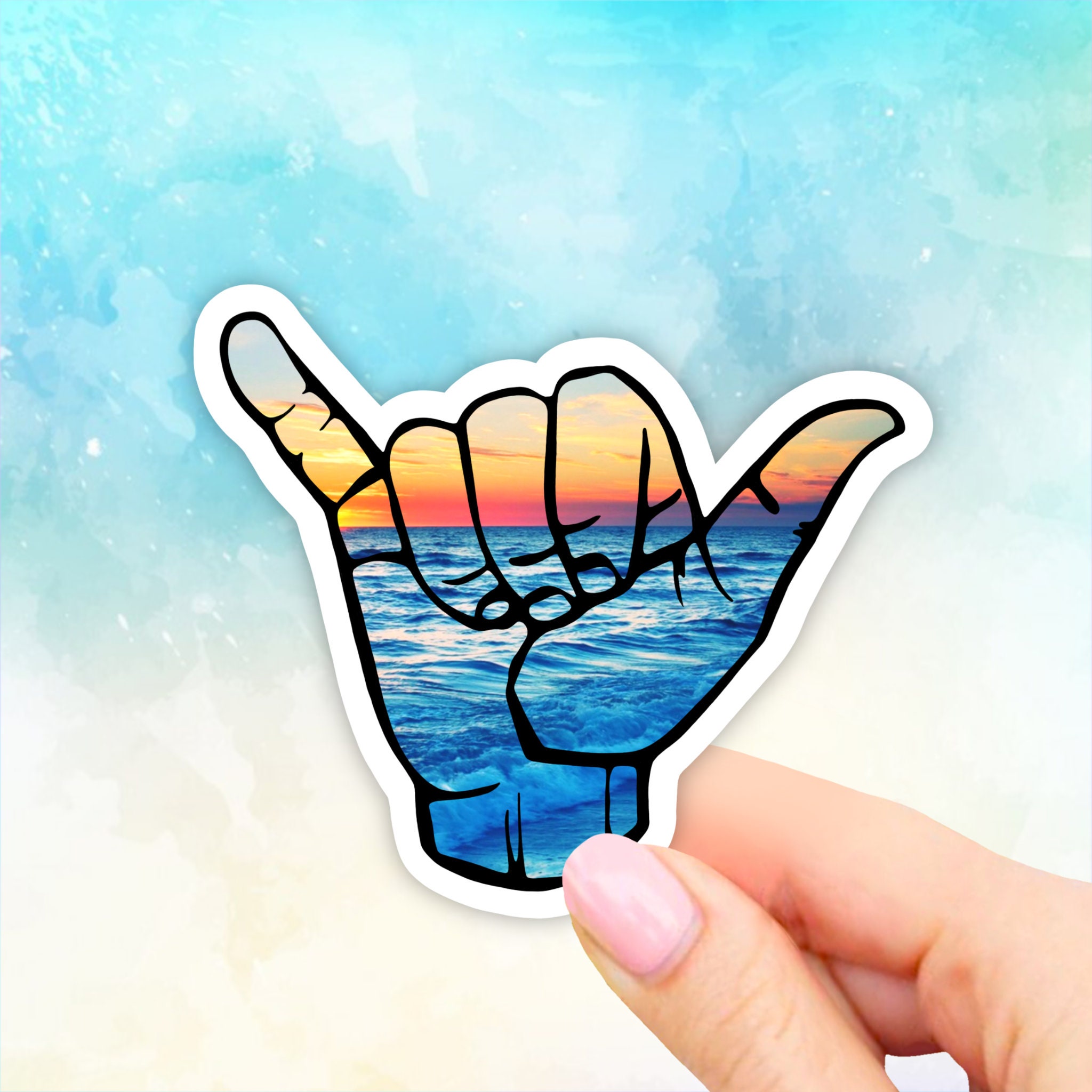 Sunset Beach Shaka Sticker Hawaii Beach Hang Loose Sticker | Etsy