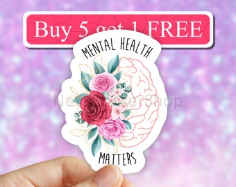 Floral brain Mental Health Matters Sticker, Mental Sticker, Science Sticker, Biology Sticker, nurse Stickers, Brain Sticker, body decal