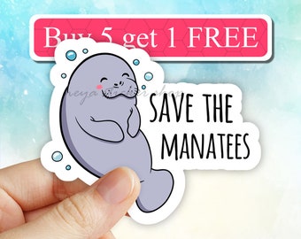 Save the Manatees Sticker, VSCO Stickers, Laptop Decal, Vinyl Aesthetic Stickers, Water bottle Stickers, Computer Stickers, Waterproof Decal