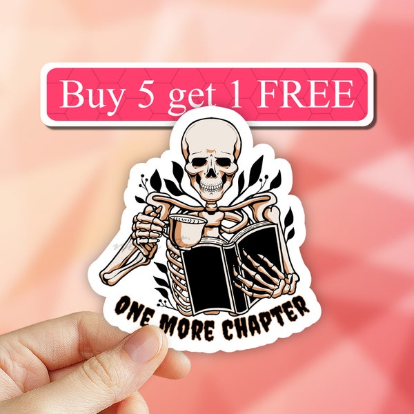 One more chapter Skeleton with book sticker, book stickers, flower book sticker, floral book sticker, laptop stickers, computer stickers