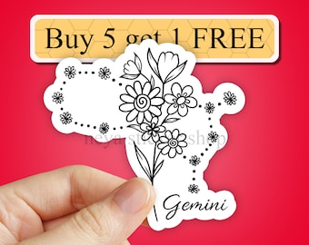 Floral Gemini sticker, Zodiac sticker pack, Constellation Sticker, Astrology Stickers, Zodiac Sign Waterproof Sticker, vinyl Laptop decal