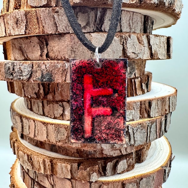 Garnet Ogham Celtic Astrology Pendant - Rowan Tree - January 21st to February 17th- Hand Fired Red Enamel on Copper