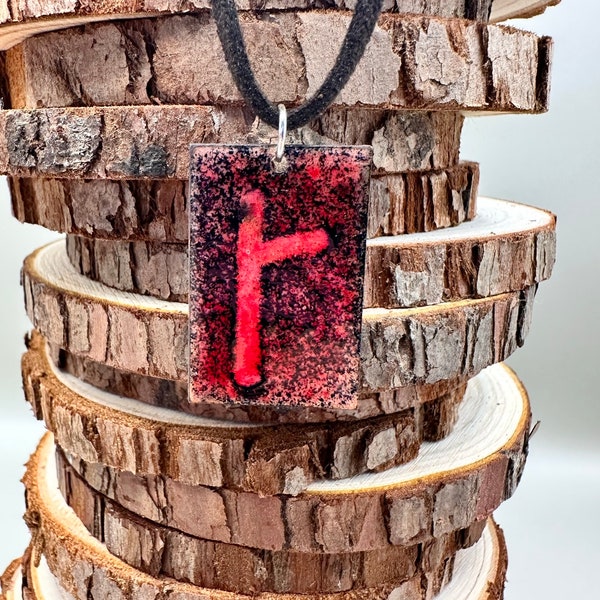 Garnet Ogham Celtic Astrology Pendant - Birch Tree - December 24th to January 20th- The Achiever- Hand Fired Red Enamel on Copper