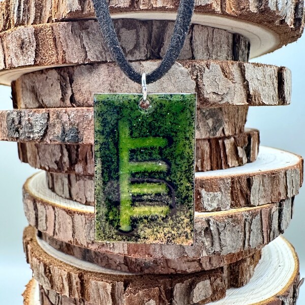 Emerald Ogham Celtic Astrology Pendant - Willow Tree- April 15th to May 12th - Hand Fired Green Enamel on Copper