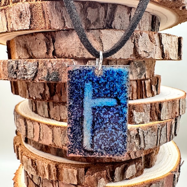 Topaz Ogham Celtic Astrology Pendant - Birch Tree - December 24th to January 20th- The Achiever- Hand Fired Blue Enamel on Copper