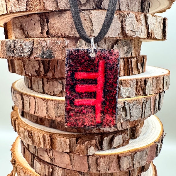 Ruby Ogham Celtic Astrology Pendant - Holly - July 8th to August 4th- Hand Fired Red Enamel on Copper