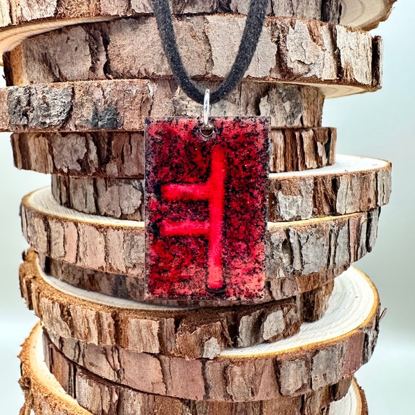 Ruby Ogham Celtic Astrology Pendant - Oak Tree - June 10th to July 7th - Hand Fired Red Enamel on Copper