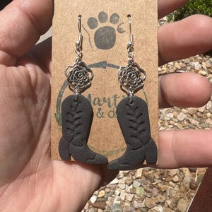 Western Cowgirl Boot Polymer Clay Earrings – Handmade Rodeo Chic Statement Jewelry