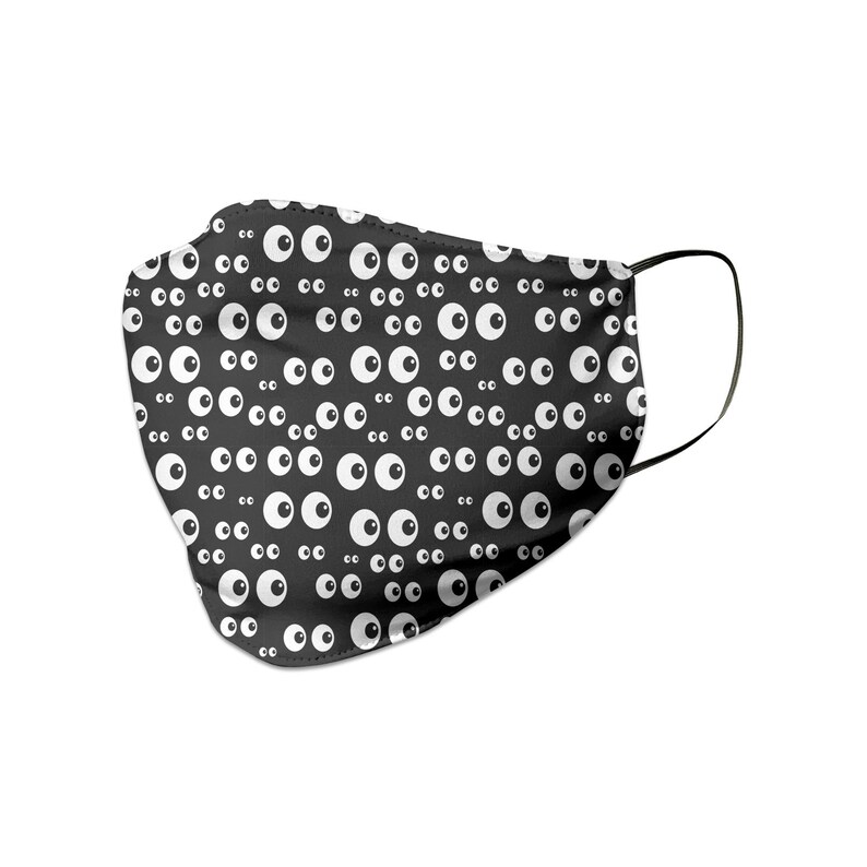 Googly Eyes Face Mask With Filter Black Washable 2 Layer Etsy