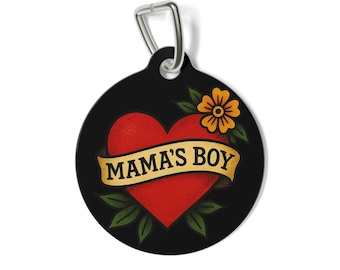 Mama's Boy Tattoo Style 1 inch Pet Tag, Custom Pet ID Tag, Dog Tag, Cat Tag, Heart Pet Tag, Tattooed Heart Banner Personalized Collar Tag