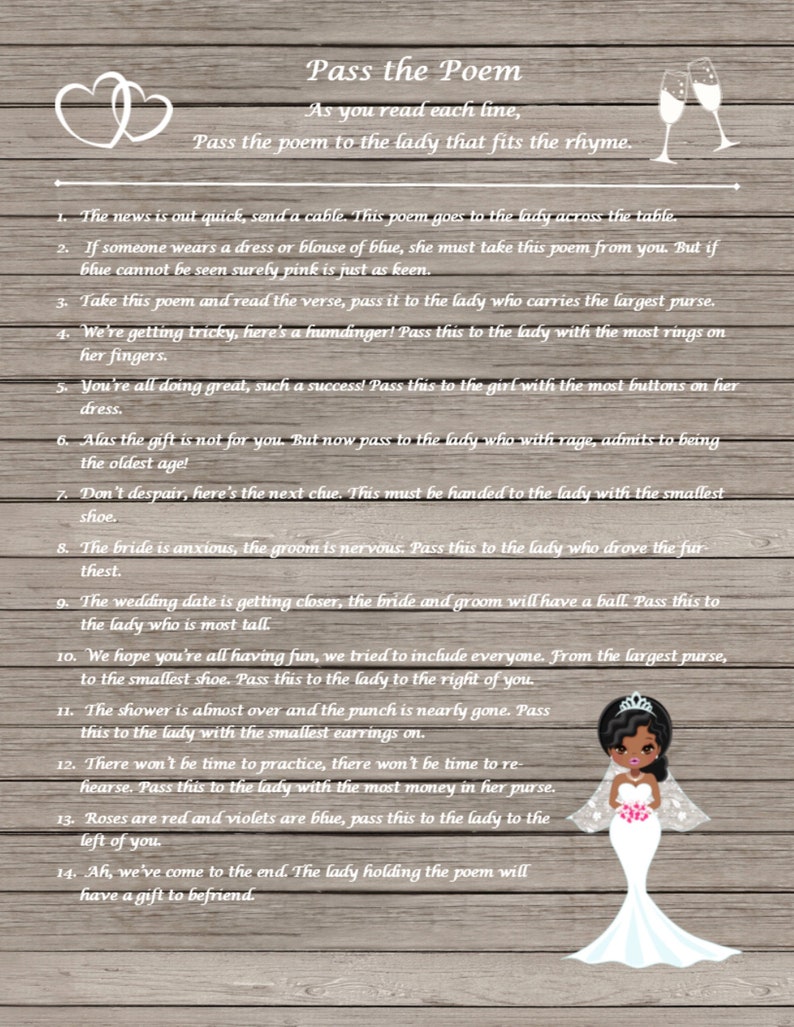 Pass the Poem Bridal Shower Game | Etsy