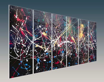 Large wall art .70". Original Abstract Wall Art. Modern abstract contemporary wall art. Metal painting art Jackson Pollock Style Painting.