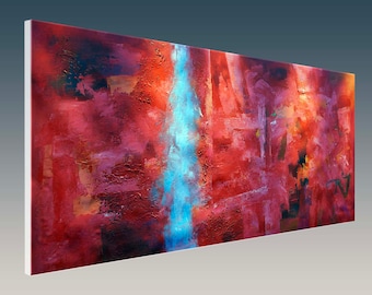 Large Abstract Red Oil Painting on Canvas, Modern Wall Art