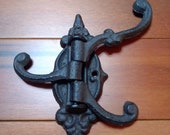 Rust Metal Wall Decor With Hooks, 3 swivel hooks, cast iron hooks,