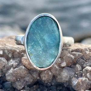 Silver  & Blue Apatite Ring 6.25