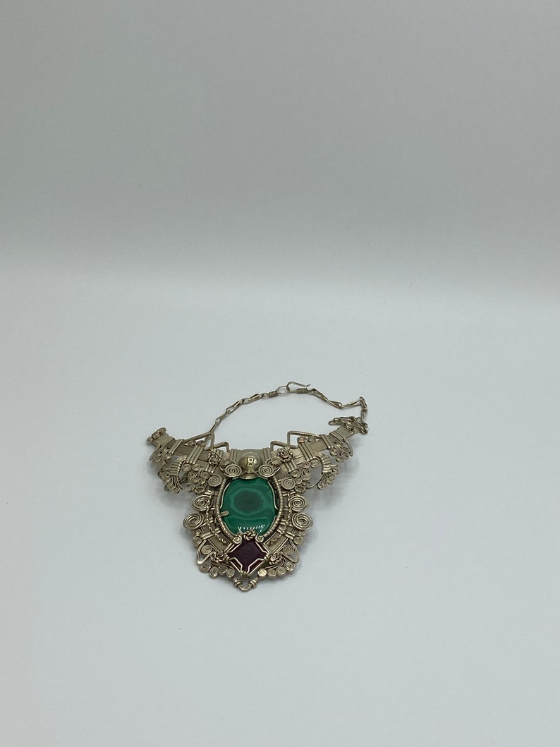 HandMade Necklace Alpacca Metal with Malachite stone /& Ruby