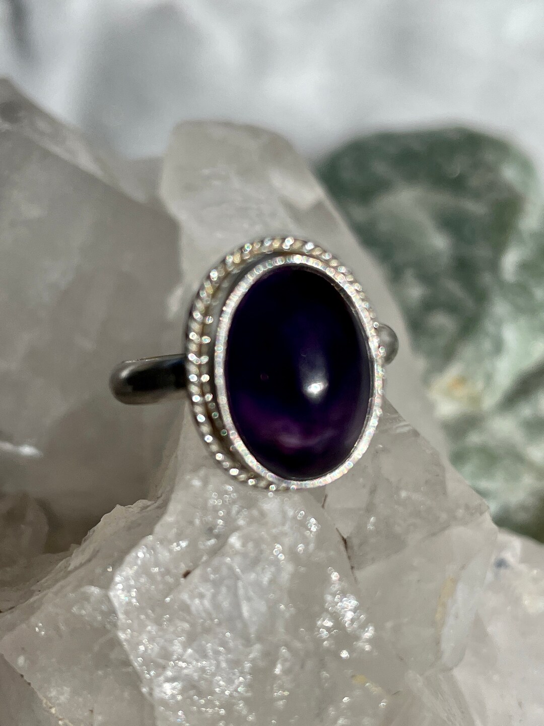 Bague Argent 925 Avec Améthyste - Anneau Semi-éternité Taille Ajustable - Neuf Sans Boîte