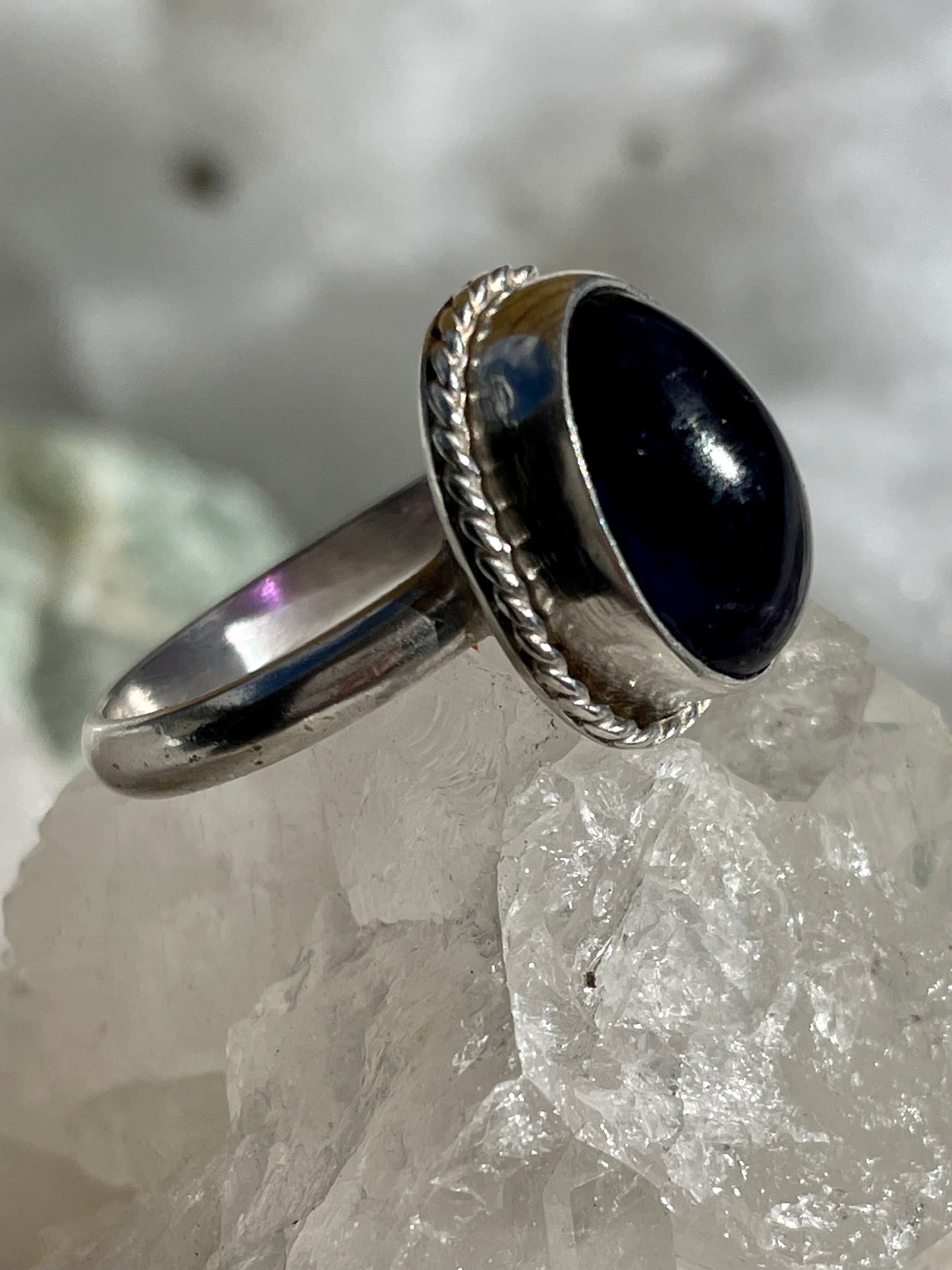 Bague Semi-éternité En Argent 925 Avec Améthyste - Taille Réglable, Pierre Traitée