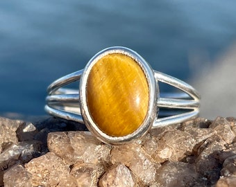 Silver & Tiger's Eye Ring 6.75-7