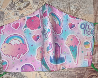 Pastel Kawaii Punk Face Mask with Adjustable Ties