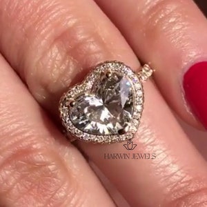 14k Yellow Gold Heart Cut Moissanite Engagement Ring,3.00CT  Halo Heart Cut Moissanite With 3-Prongs Half Pave Band Anniversary Wedding Ring