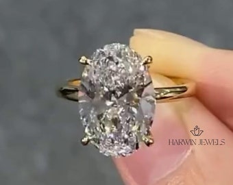 Oval Cut 3.50Ct Moissanite Engagement Ring, Hidden Halo Oval Moissanite 4-Prongs Anniversary Ring, 14K Solid Yellow Gold Wedding Ring, Gifts
